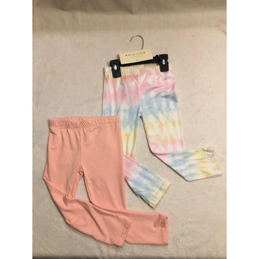 Btween Leggings Girls 4T Peach Tie Dye NEW 2-Pack With Scrunchie